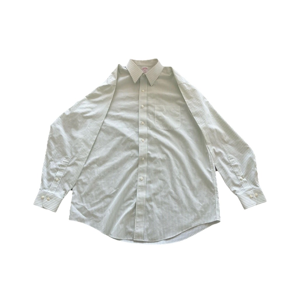 Brooks‎ Brothers 346 Men's Neck Sz 16 1/2 4/5 Long Sleeve Green Striped Shirt